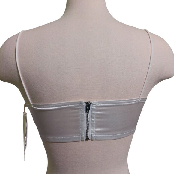 NWT Commense Strapless White Satin Rosette Crop Top - Size Small - Picture 2 of 6